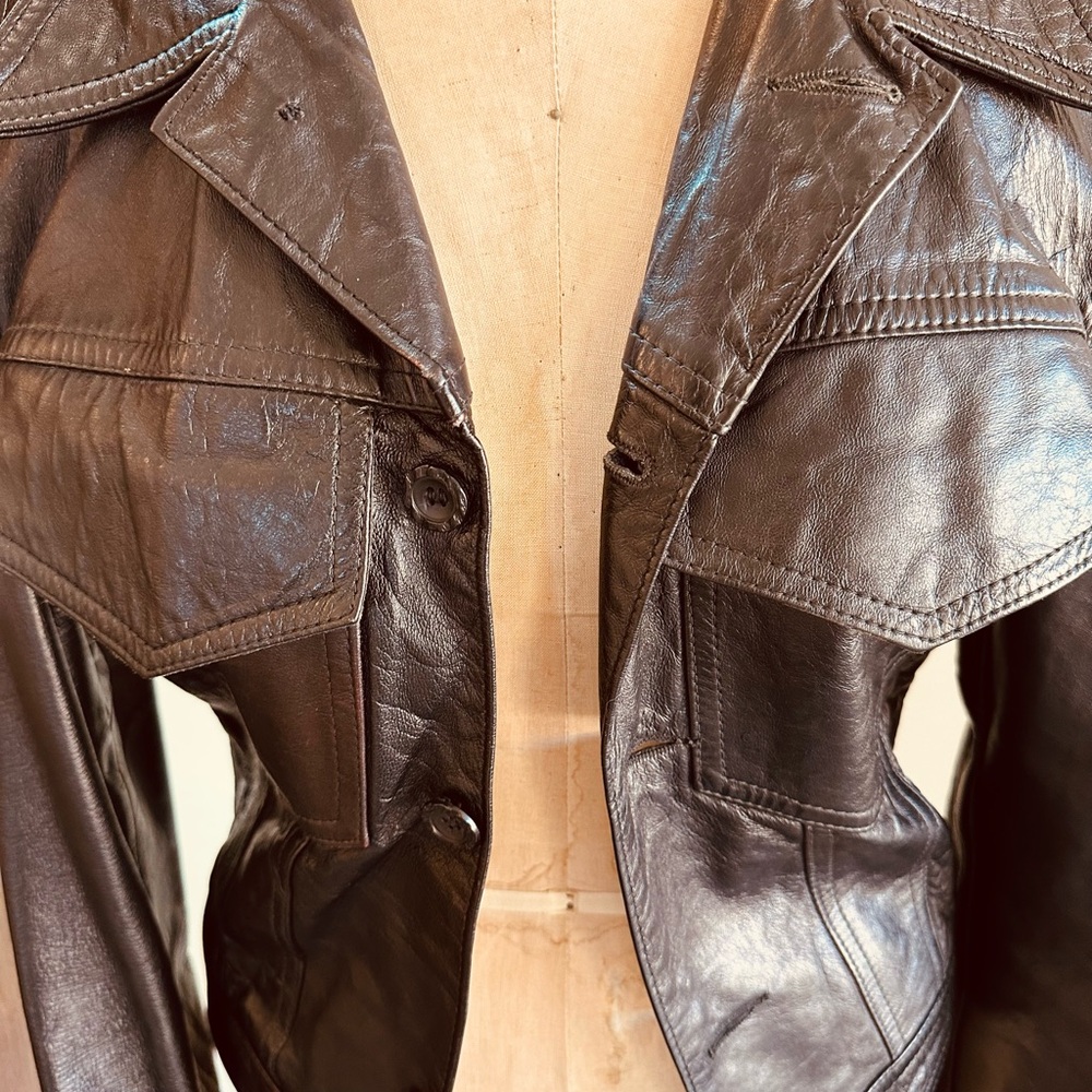 Vintage 1970s Black Leather Jacket with Dagger Collar - Picture 4 of 7